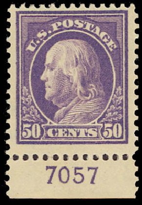 US Stamps Prices Scott Catalog 421: 1914 50c Franklin Perf 12. Daniel Kelleher Auctions, Oct 2012, Sale 632, Lot 1341