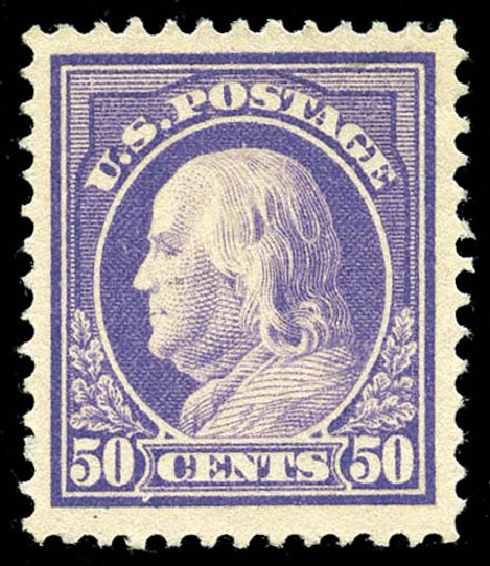 US Stamp Value Scott Cat. #421: 50c 1914 Franklin Perf 12. Matthew Bennett International, May 2014, Sale 350, Lot 574