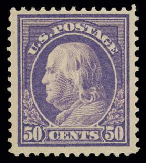 US Stamps Value Scott Cat. #421: 1914 50c Franklin Perf 12. H.R. Harmer, May 2014, Sale 3005, Lot 1275