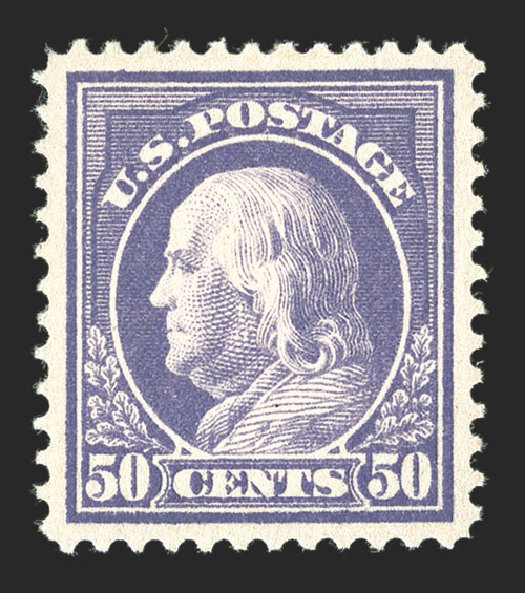 Value of US Stamps Scott Catalog #421 - 1914 50c Franklin Perf 12. Spink Shreves Galleries, Jul 2012, Sale 140, Lot 265