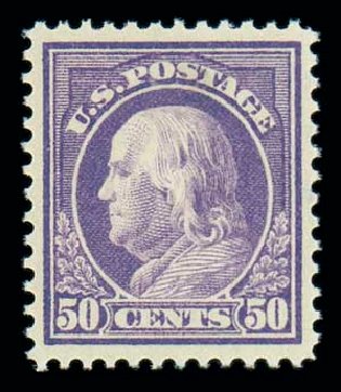 Value of US Stamps Scott Catalog 421: 50c 1914 Franklin Perf 12. Matthew Bennett International, Oct 2007, Sale 322, Lot 2212