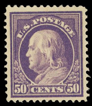 US Stamps Value Scott Catalog #421: 1914 50c Franklin Perf 12. Daniel Kelleher Auctions, Jan 2012, Sale 628, Lot 492