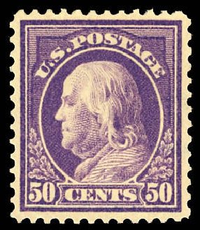 Price of US Stamps Scott Cat. #421 - 1914 50c Franklin Perf 12. Daniel Kelleher Auctions, Dec 2012, Sale 633, Lot 742