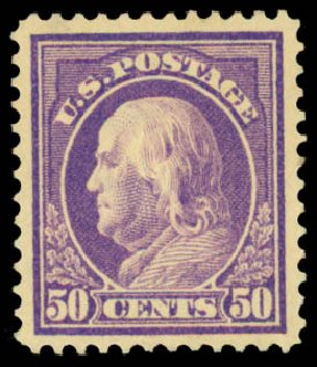 US Stamp Value Scott # 421: 1914 50c Franklin Perf 12. Daniel Kelleher Auctions, Sep 2013, Sale 639, Lot 3532