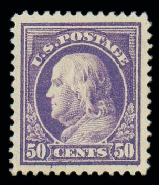 US Stamps Price Scott 421: 1914 50c Franklin Perf 12. Matthew Bennett International, Oct 2007, Sale 322, Lot 2213