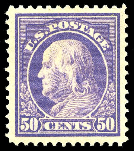 US Stamp Price Scott Cat. # 421: 50c 1914 Franklin Perf 12. Matthew Bennett International, May 2014, Sale 350, Lot 573