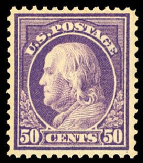 Cost of US Stamp Scott Cat. # 421: 1914 50c Franklin Perf 12. Daniel Kelleher Auctions, Dec 2012, Sale 633, Lot 743