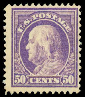 Prices of US Stamp Scott Catalog 421: 1914 50c Franklin Perf 12. Daniel Kelleher Auctions, Sep 2013, Sale 639, Lot 1153