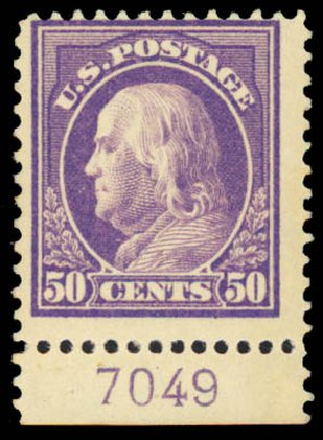 Prices of US Stamps Scott Cat. 421 - 50c 1914 Franklin Perf 12. Daniel Kelleher Auctions, Sep 2013, Sale 639, Lot 3533