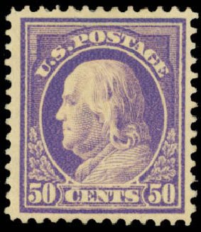Prices of US Stamp Scott Cat. # 421: 50c 1914 Franklin Perf 12. Daniel Kelleher Auctions, Apr 2013, Sale 636, Lot 346