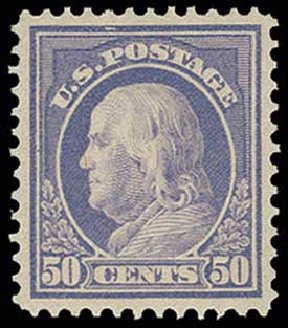 Value of US Stamp Scott # 422 - 50c 1914 Franklin Perf 12. H.R. Harmer, Jun 2013, Sale 3003, Lot 1297