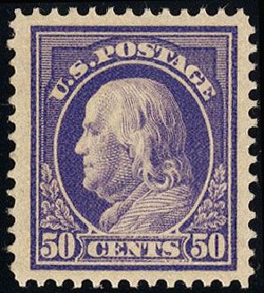 Prices of US Stamp Scott Catalog #422 - 1914 50c Franklin Perf 12. Cherrystone Auctions, Jan 2008, Sale 200801, Lot 1218