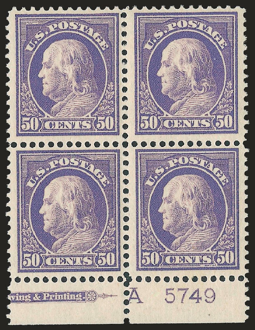Value of US Stamp Scott Catalog #422: 1914 50c Franklin Perf 12. Robert Siegel Auction Galleries, Dec 2009, Sale 982, Lot 5808