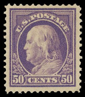 Cost of US Stamp Scott #422: 1914 50c Franklin Perf 12. Daniel Kelleher Auctions, Aug 2012, Sale 631, Lot 1189