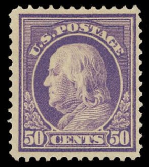 Costs of US Stamps Scott 422 - 1914 50c Franklin Perf 12. Daniel Kelleher Auctions, Aug 2012, Sale 631, Lot 1190
