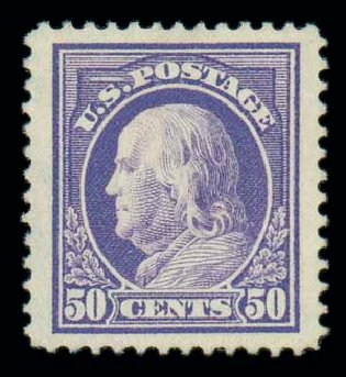 Cost of US Stamp Scott Catalogue 422 - 1914 50c Franklin Perf 12. Matthew Bennett International, Dec 2007, Sale 325, Lot 2061