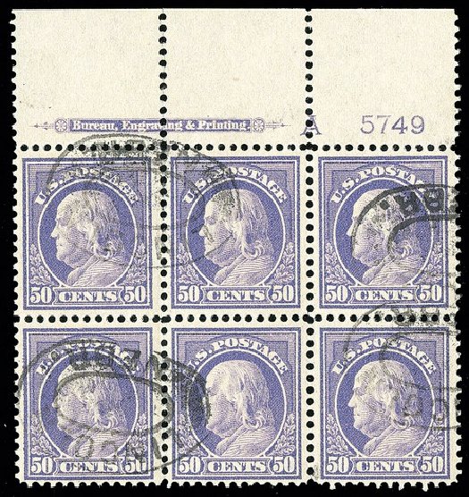 Values of US Stamps Scott Cat. 422: 50c 1914 Franklin Perf 12. Spink Shreves Galleries, May 2014, Sale 148, Lot 301
