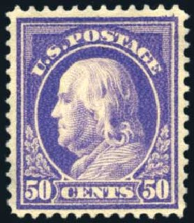 US Stamps Value Scott # 422: 1914 50c Franklin Perf 12. Harmer-Schau Auction Galleries, Feb 2010, Sale 84, Lot 1584