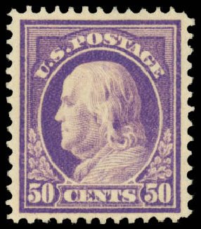US Stamps Price Scott Cat. 422: 50c 1914 Franklin Perf 12. Daniel Kelleher Auctions, Mar 2014, Sale 648, Lot 2164