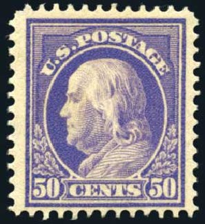 US Stamps Prices Scott Catalog #422: 1914 50c Franklin Perf 12. Harmer-Schau Auction Galleries, Oct 2008, Sale 79, Lot 195