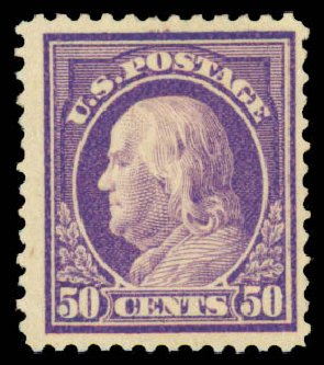 Costs of US Stamp Scott # 422: 1914 50c Franklin Perf 12. Daniel Kelleher Auctions, Sep 2013, Sale 639, Lot 3535
