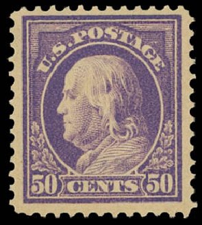 Values of US Stamp Scott Catalogue # 422: 50c 1914 Franklin Perf 12. Daniel Kelleher Auctions, Apr 2012, Sale 629, Lot 332