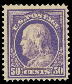 US Stamp Values Scott Catalog #422: 1914 50c Franklin Perf 12. Daniel Kelleher Auctions, Jan 2012, Sale 628, Lot 493