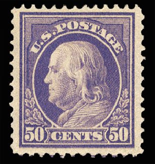 Values of US Stamp Scott Catalog # 422: 1914 50c Franklin Perf 12. Cherrystone Auctions, Nov 2008, Sale 200811, Lot 1116