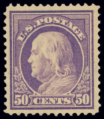 US Stamps Values Scott Catalogue 422: 1914 50c Franklin Perf 12. Daniel Kelleher Auctions, Feb 2013, Sale 634, Lot 266