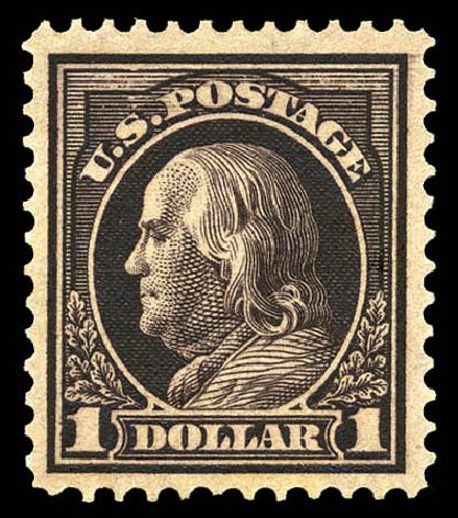 Price of US Stamp Scott #423: US$1.00 1915 Franklin Perf 12. Matthew Bennett International, Mar 2012, Sale 344, Lot 4577
