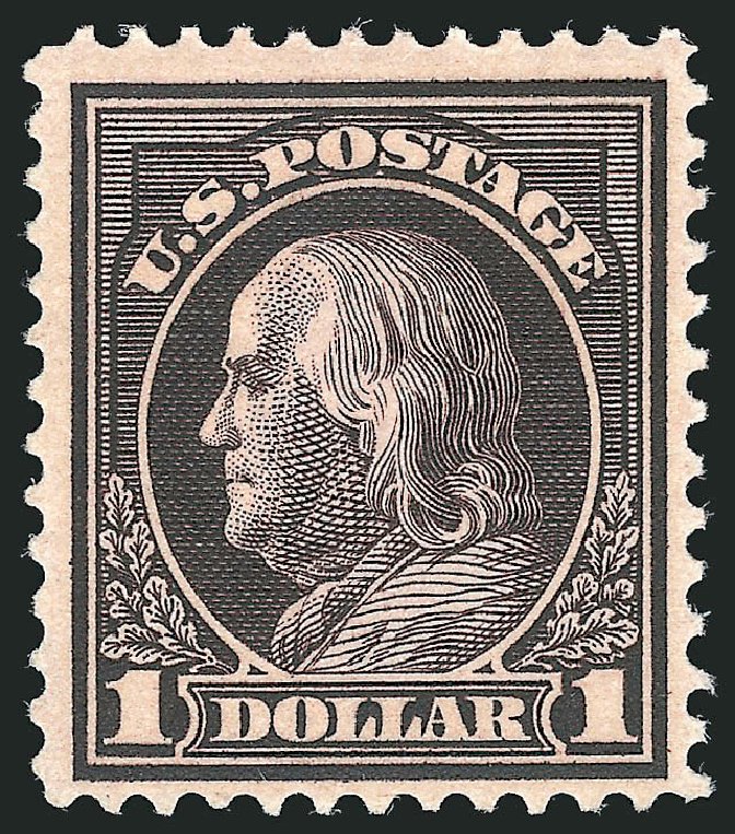 US Stamps Prices Scott Catalog #423 - US$1.00 1915 Franklin Perf 12. Robert Siegel Auction Galleries, Jul 2013, Sale 1050, Lot 547