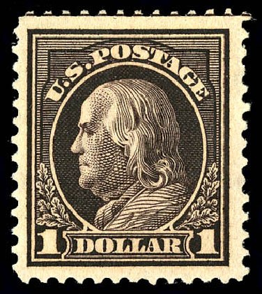 Value of US Stamps Scott # 423 - US$1.00 1915 Franklin Perf 12. Matthew Bennett International, Dec 2008, Sale 330, Lot 1779