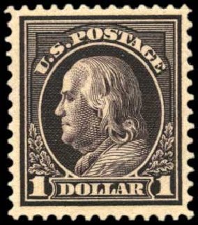 US Stamp Prices Scott Cat. # 423 - US$1.00 1915 Franklin Perf 12. Harmer-Schau Auction Galleries, Oct 2010, Sale 87, Lot 299