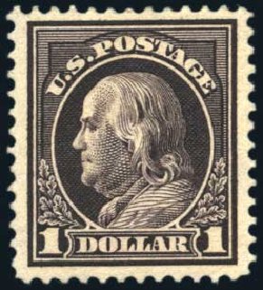 Price of US Stamps Scott Catalog 423 - 1915 US$1.00 Franklin Perf 12. Harmer-Schau Auction Galleries, Aug 2011, Sale 90, Lot 1519