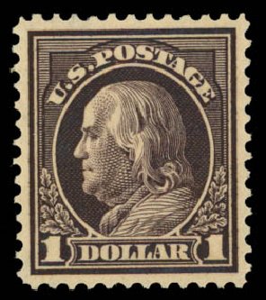 US Stamp Prices Scott # 423: 1915 US$1.00 Franklin Perf 12. Daniel Kelleher Auctions, Jan 2015, Sale 663, Lot 1779