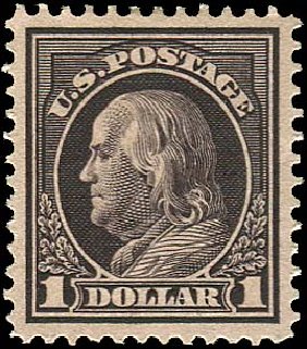 US Stamps Price Scott Catalog # 423 - 1915 US$1.00 Franklin Perf 12. Regency-Superior, Nov 2014, Sale 108, Lot 819