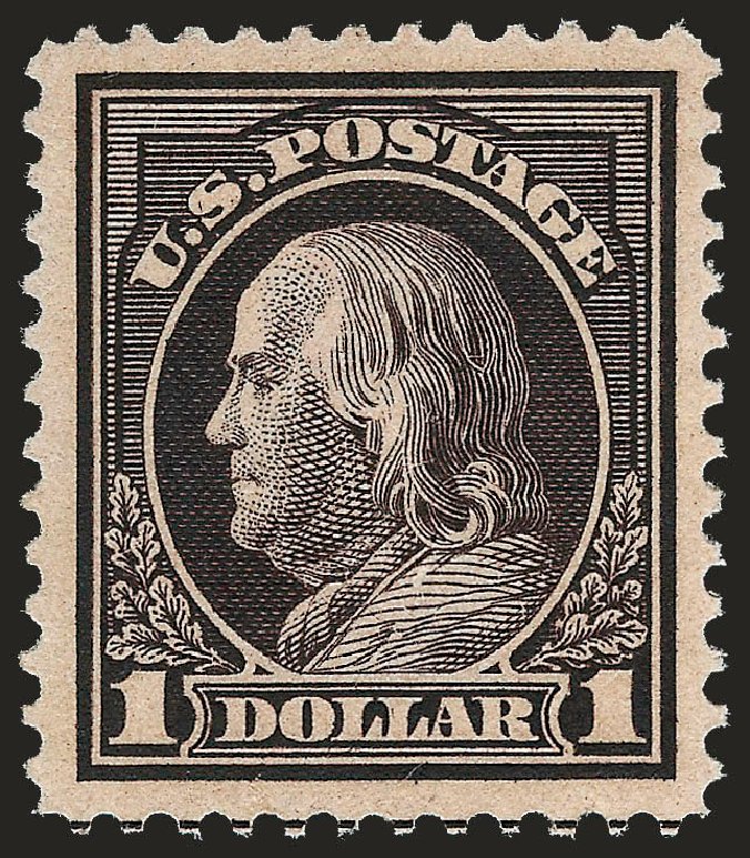 Values of US Stamps Scott Catalog 423 - 1915 US$1.00 Franklin Perf 12. Robert Siegel Auction Galleries, Dec 2008, Sale 967, Lot 4749