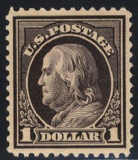 Value of US Stamps Scott Catalog # 423: US$1.00 1915 Franklin Perf 12. Cherrystone Auctions, Mar 2008, Sale 200803, Lot 270