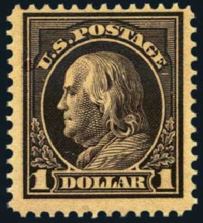 Price of US Stamp Scott Catalog #423: 1915 US$1.00 Franklin Perf 12. Harmer-Schau Auction Galleries, Oct 2012, Sale 95, Lot 250