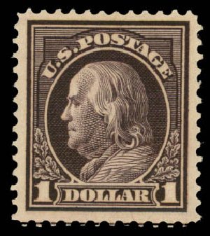 US Stamp Prices Scott 423 - 1915 US$1.00 Franklin Perf 12. Daniel Kelleher Auctions, Jan 2015, Sale 663, Lot 1780