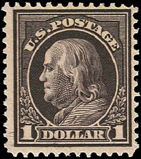 Value of US Stamp Scott Catalogue #423 - US$1.00 1915 Franklin Perf 12. Regency-Superior, Jan 2015, Sale 109, Lot 1210