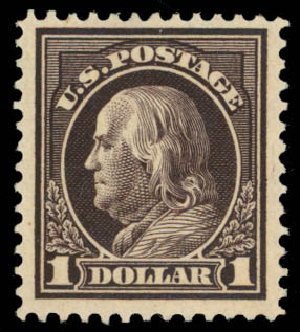 Values of US Stamp Scott Cat. #423 - 1915 US$1.00 Franklin Perf 12. Daniel Kelleher Auctions, Jan 2015, Sale 663, Lot 1781