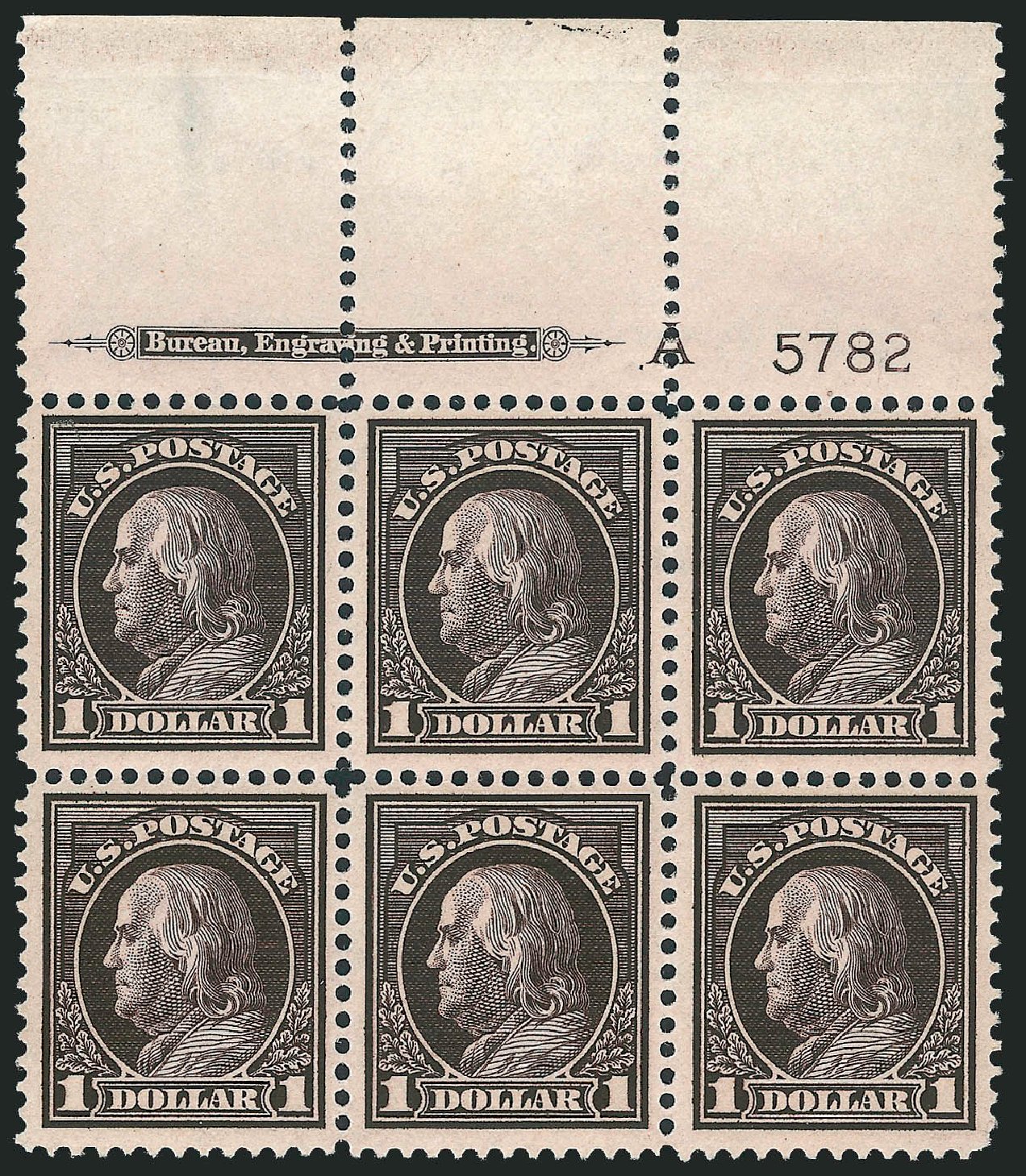 Cost of US Stamp Scott Catalog # 423: 1915 US$1.00 Franklin Perf 12. Robert Siegel Auction Galleries, Mar 2013, Sale 1040, Lot 1801