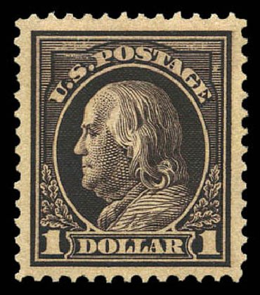 US Stamp Values Scott Cat. #423: 1915 US$1.00 Franklin Perf 12. Matthew Bennett International, Mar 2011, Sale 337, Lot 2894