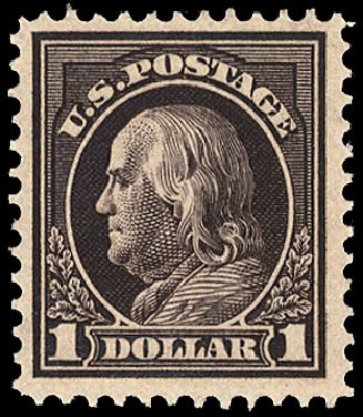 Cost of US Stamp Scott Catalogue # 423 - 1915 US$1.00 Franklin Perf 12. Cherrystone Auctions, Apr 2010, Sale 201004, Lot 254