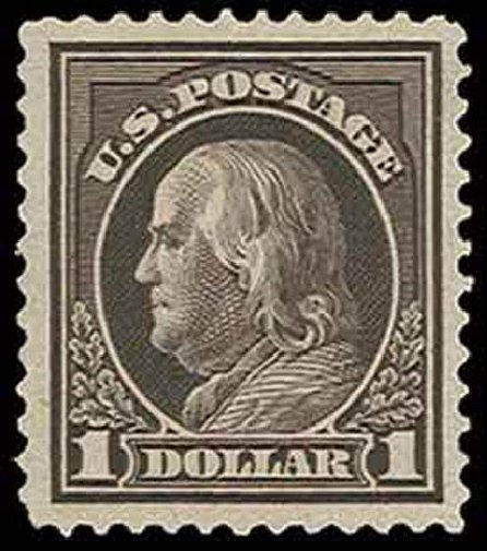 Values of US Stamp Scott Catalogue # 423: US$1.00 1915 Franklin Perf 12. H.R. Harmer, Nov 2013, Sale 3004, Lot 1264