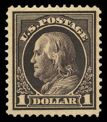 Value of US Stamp Scott Catalogue #423: 1915 US$1.00 Franklin Perf 12. Matthew Bennett International, Mar 2011, Sale 337, Lot 2895