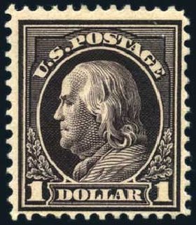 US Stamp Price Scott Cat. # 423 - 1915 US$1.00 Franklin Perf 12. Harmer-Schau Auction Galleries, Feb 2010, Sale 84, Lot 1585