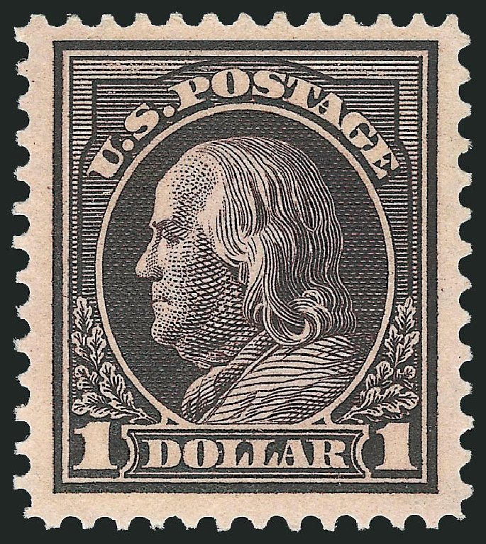 US Stamps Prices Scott Catalog #423 - US$1.00 1915 Franklin Perf 12. Robert Siegel Auction Galleries, Jul 2013, Sale 1050, Lot 545