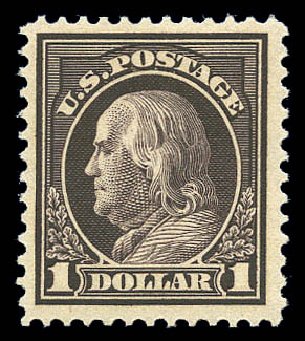 Price of US Stamp Scott # 423 - 1915 US$1.00 Franklin Perf 12. Matthew Bennett International, Sep 2010, Sale 333, Lot 3752